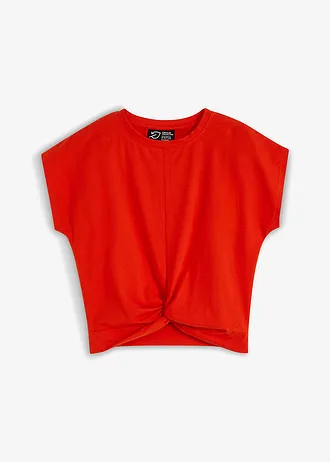 Kort T-shirt met knoopeffect, Kleur: bloedsinaasappel