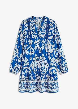 Robe-tunique en viscose fluide, Couleur: bleu azur/blanc