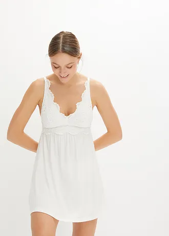 Slipdress van viscose met broderie anglaise • wit • bonprix online shop