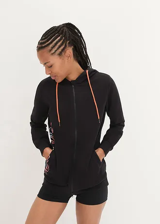 Mikina na zapínání s kapucí, dlouhý rukáv • černá • bonprix obchod