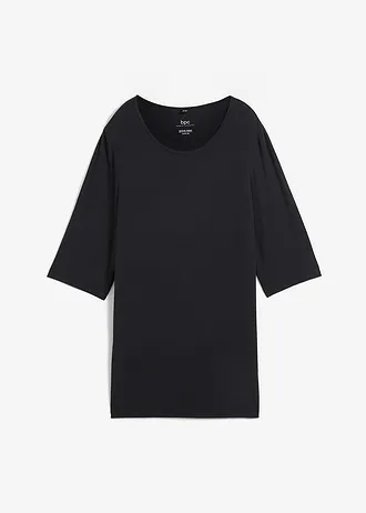 T-shirt long pratique avec fente, séchage rapide, Couleur: noir