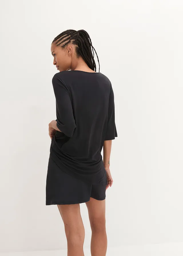 T-shirt long pratique avec fente, séchage rapide, Couleur: noir