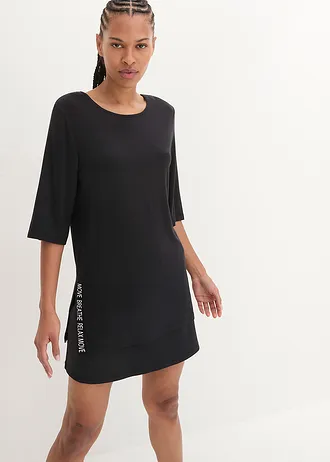 T-shirt long pratique avec fente, séchage rapide, Couleur: noir