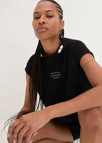 T-shirt sportowy z kapturem • czarny • sklep bonprix