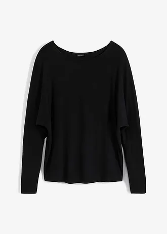 Longsleeve in een zachte viscosemix, Kleur: zwart