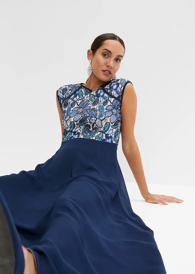 Robe longue à dentelle • bleu foncé floral • product-page.page-title-suffix