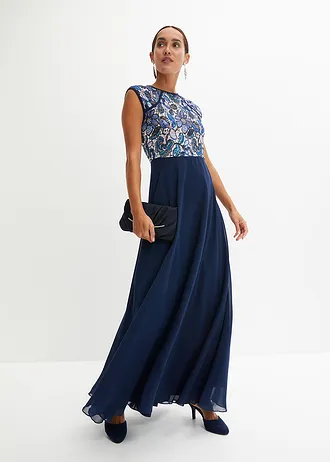 Robe midi à dentelle • bleu foncé à fleurs • Boutique bonprix