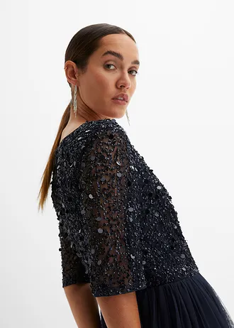 Robe longue avec haut brodé de sequins • bleu foncé • Boutique bonprix
