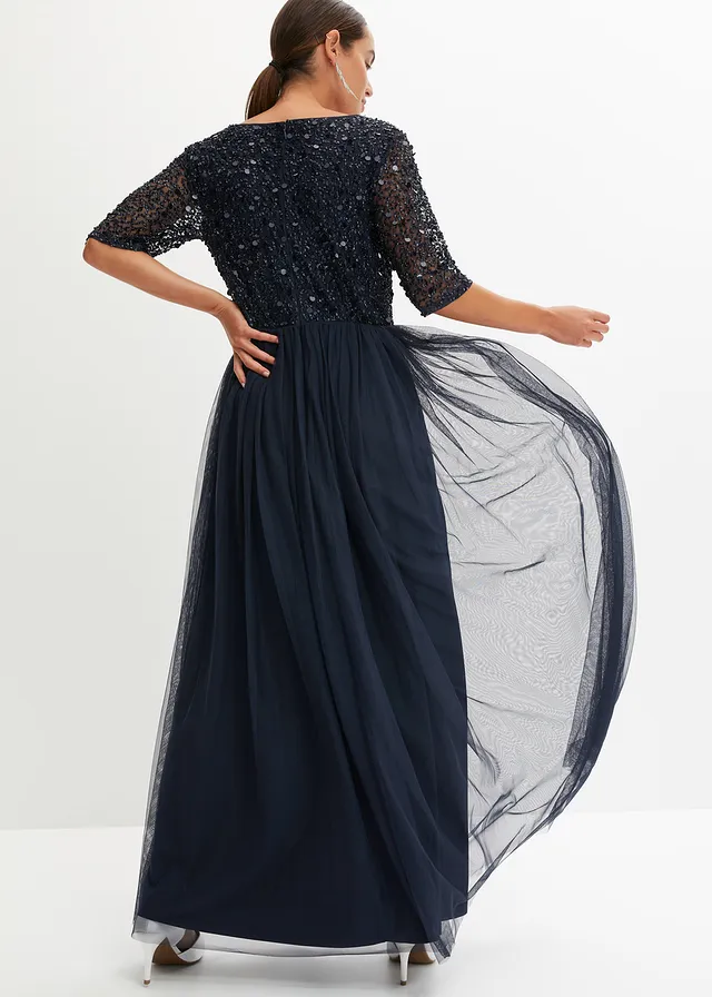 Robe de soirée en tulle avec haut brodé de sequins • bleu foncé • product-page.page-title-suffix