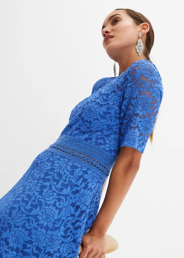 Midi jurk van kant met gehaakte inzet • blauw • product-page.page-title-suffix