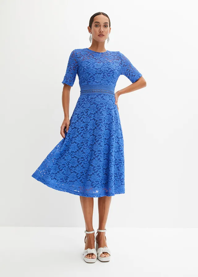 Robe en dentelle avec empiècement crochet, Couleur: bleu