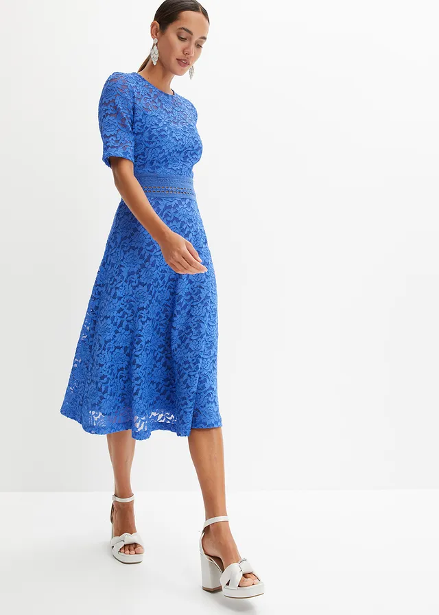 Robe en dentelle avec empiècement crochet, Couleur: bleu