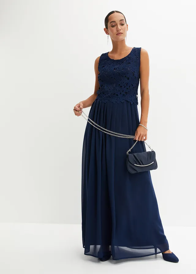 Maxi jurk met kant, Kleur: donkerblauw
