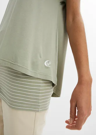 Dlhé tričko z mäkkého viskózového mixu • morská tráva-biela • obchod bonprix