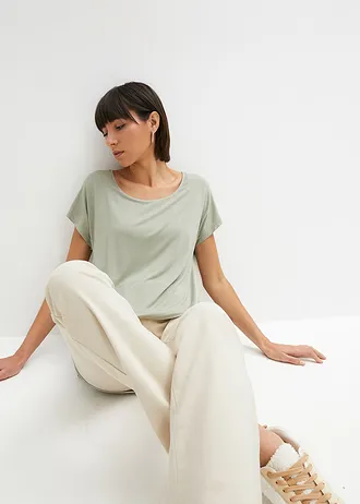 Dlhé tričko z mäkkého viskózového mixu • morská tráva-biela • obchod bonprix