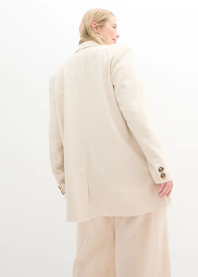 Wijde, lange blazer met knoopdetail, Kleur: kiezelgrijs