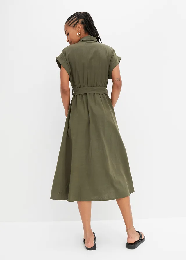 Midi jurk van puur katoen • olijfgroen • product-page.page-title-suffix
