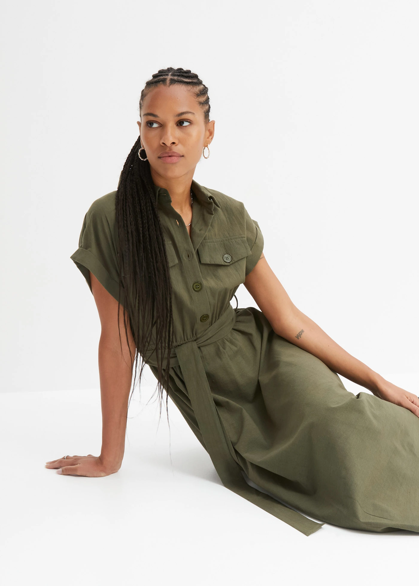 Midi jurk van puur katoen • olijfgroen • product-page.page-title-suffix