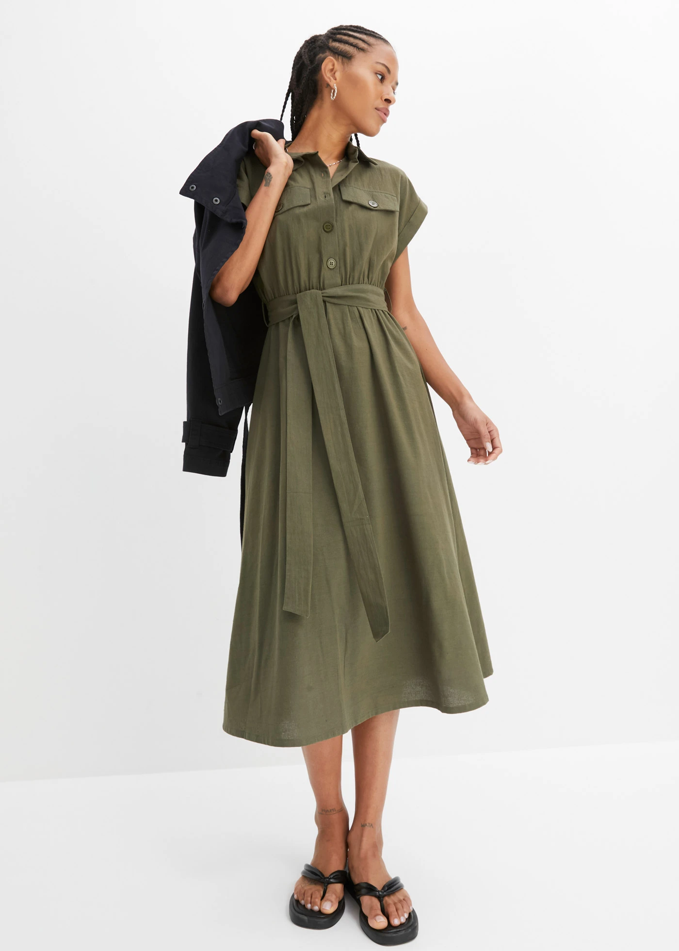 Midi jurk van puur katoen • olijfgroen • product-page.page-title-suffix