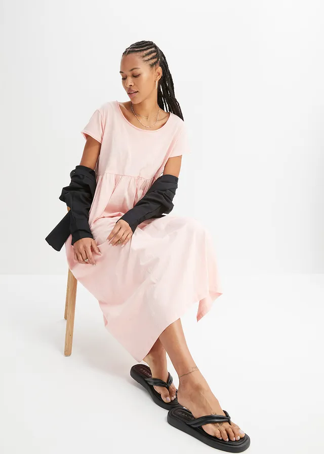 Robe midi en coton rose bonbon