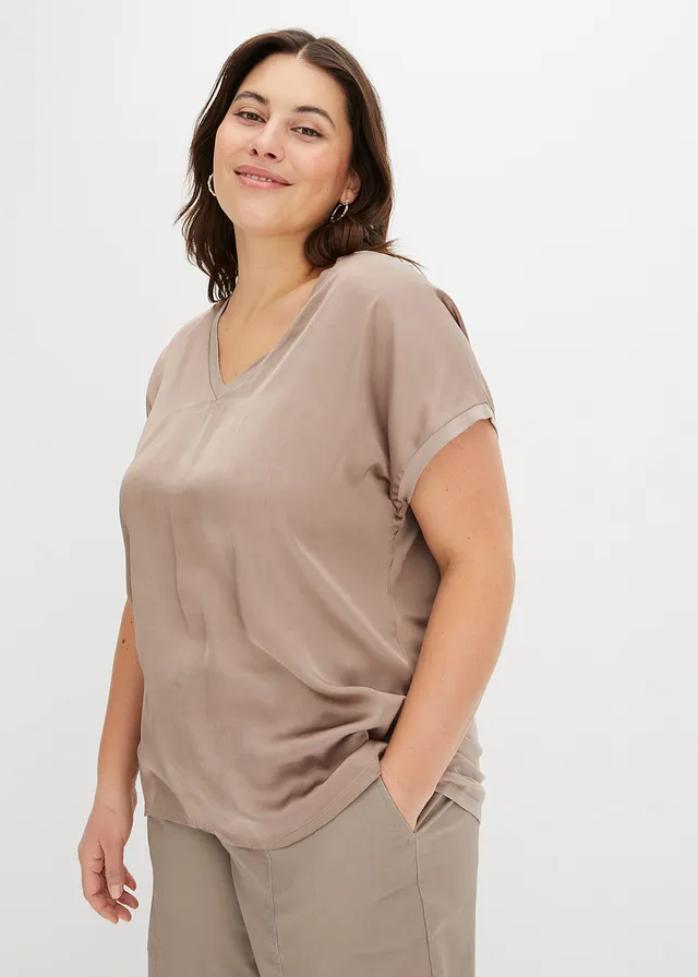 Bluză din amestec de viscoză, culoare: gri-bej