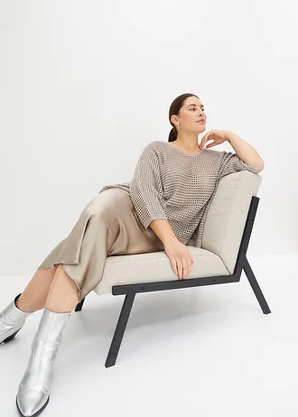 Ajour trui in een viscosemix, Kleur: taupe