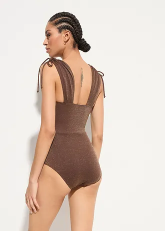 Maillot 1 pièce sculptant brillant, maintien léger, Couleur: marron