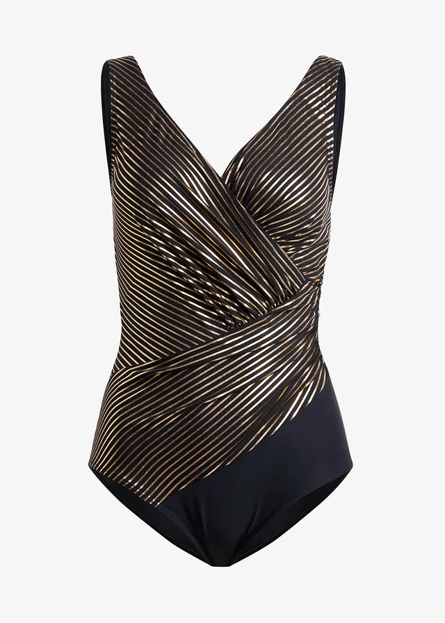 Maillot 1 pièce sculptant, maintien modéré • noir rayé • Boutique bonprix