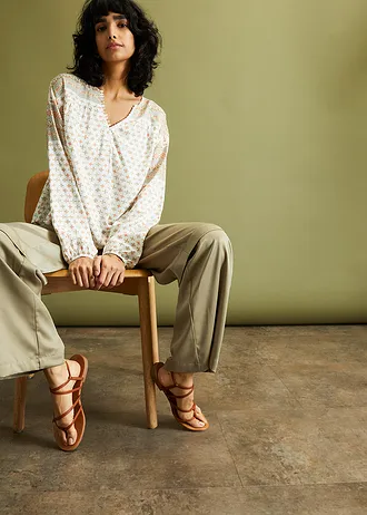 Blouse van soepele viscose • wolwit gedessineerd • bonprix online shop