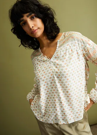 Blouse van soepele viscose • wolwit gedessineerd • bonprix online shop