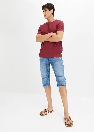 Bermuda long et léger en jean extensible, Regular, Couleur: bleu denim