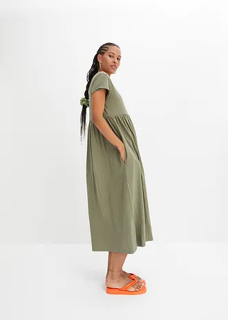 Midi jurk van puur biologisch katoen • olijfgroen • bonprix online shop