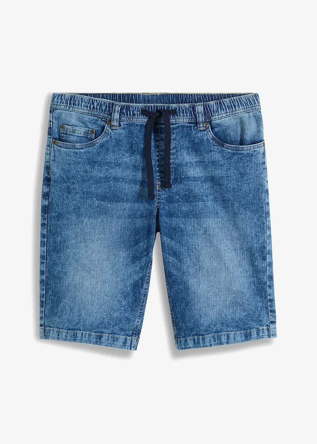 Licht stretch jeans instap bermuda , slim fit, Kleur: blauw denim