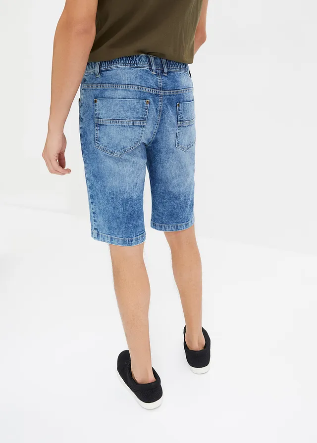 Licht stretch jeans instap bermuda , slim fit, Kleur: blauw denim