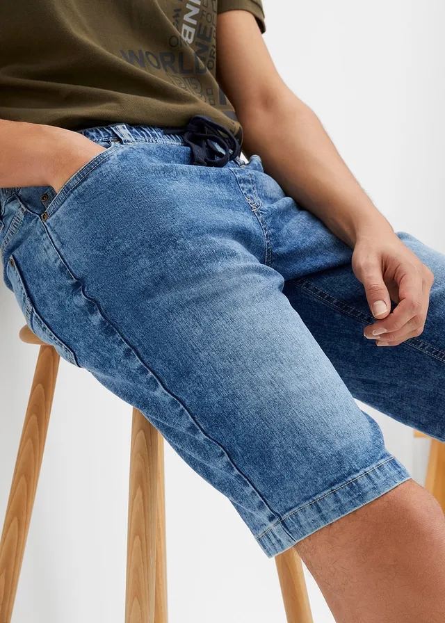 Lehké džínové bermudy bez zapínání, s pružným pasem, Slim Fit • modrý denim • bonprix obchod