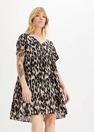 Rochie tip tunică din viscoză fluidă • negru/bej • magazin bonprix