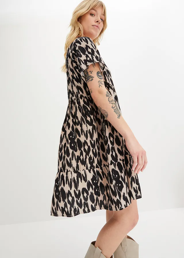 Rochie tip tunică din viscoză fluidă • negru/bej • magazin bonprix