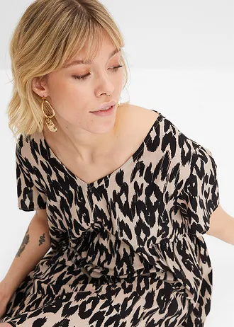 Rochie tip tunică din viscoză fluidă • negru/bej • magazin bonprix
