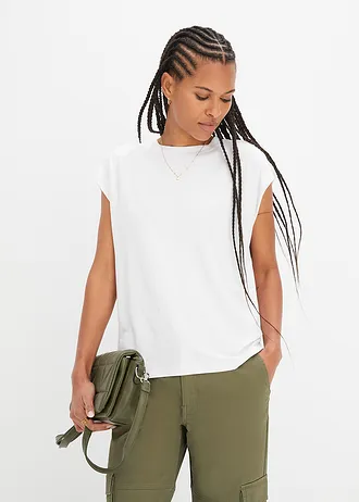 T-shirt in een zachte viscosemix, Kleur: wit