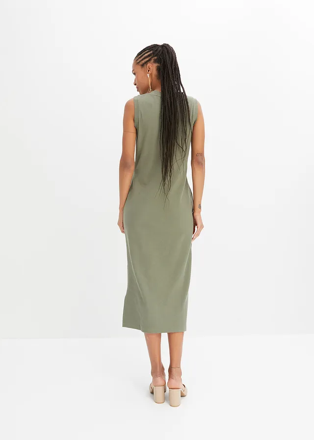 Jersey jurk van katoen met stretch, Kleur: olijfgroen
