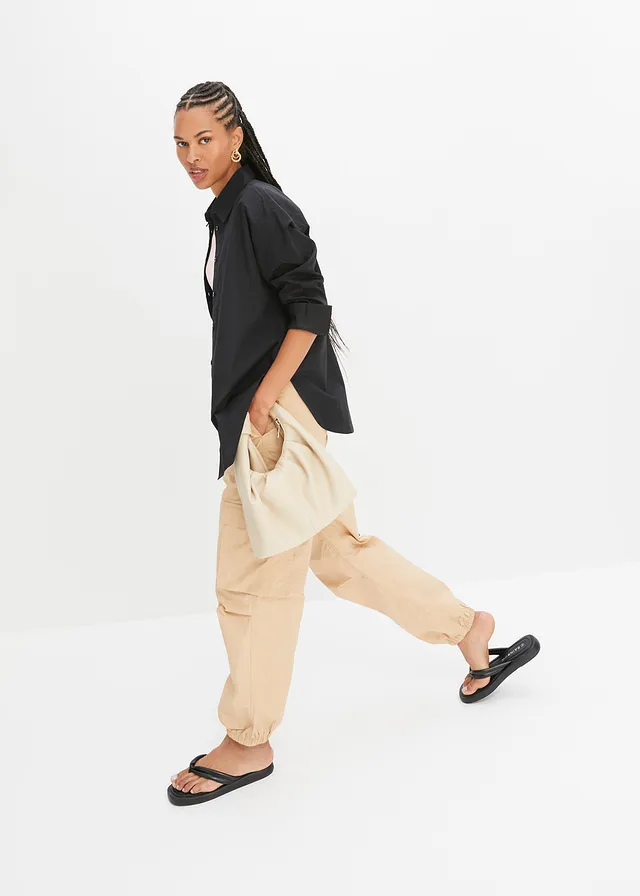 Oversized overhemdblouse met knoopsluiting zwart