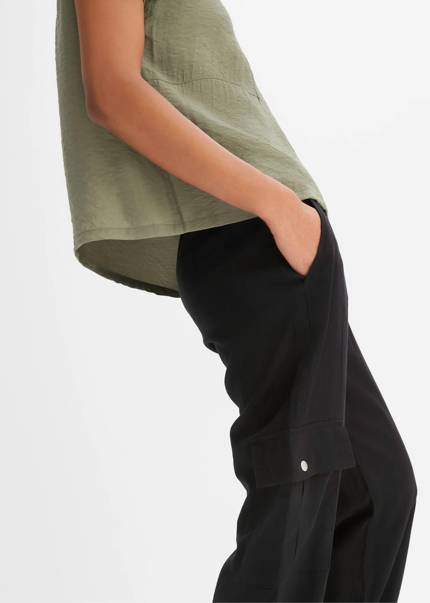 Cargo broek met linnen • zwart • bonprix online shop
