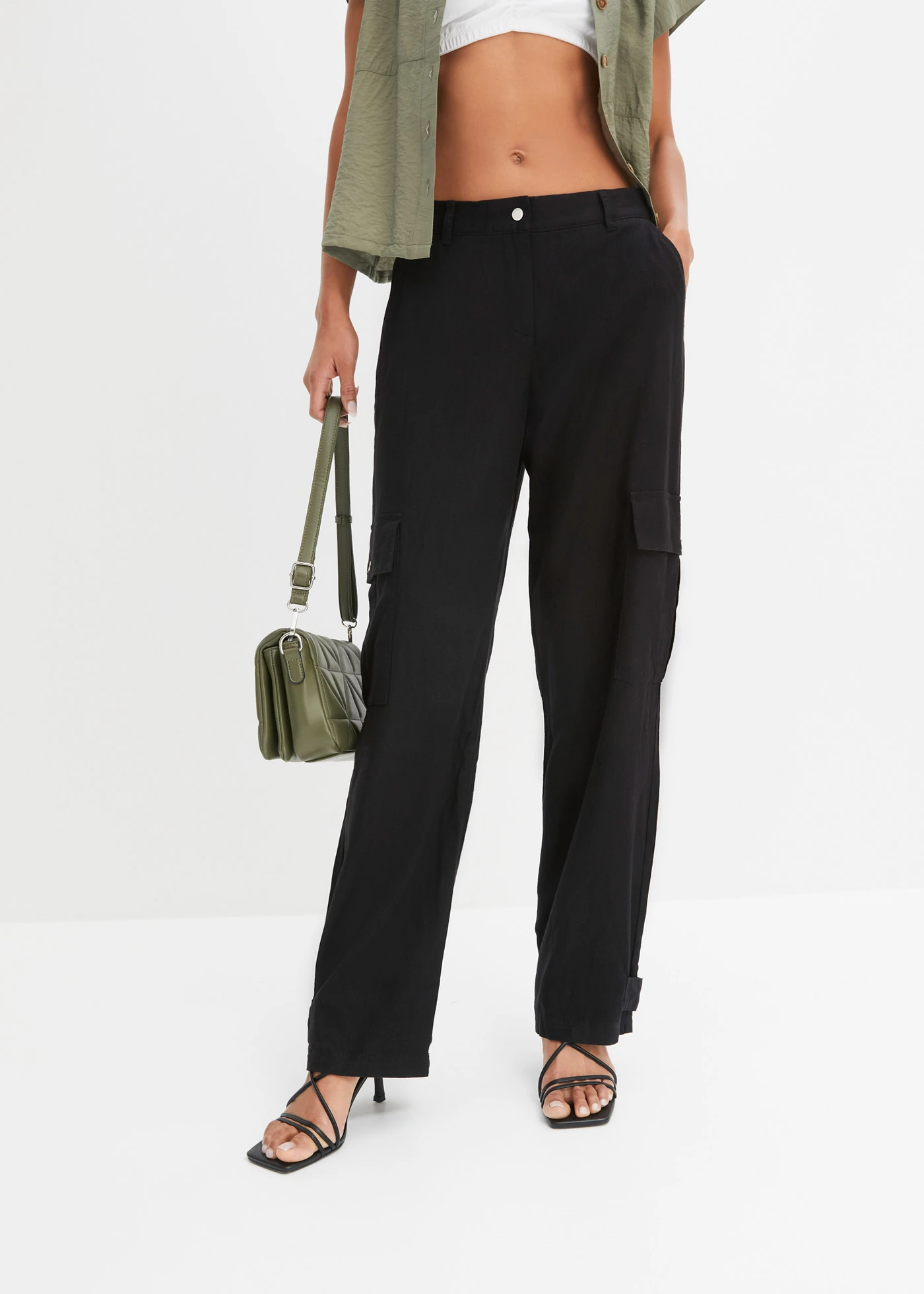 Cargo broek met linnen • zwart • bonprix online shop