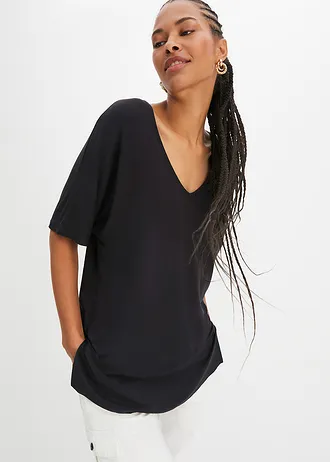 Longshirt in een fijne viscosemix, Kleur: zwart