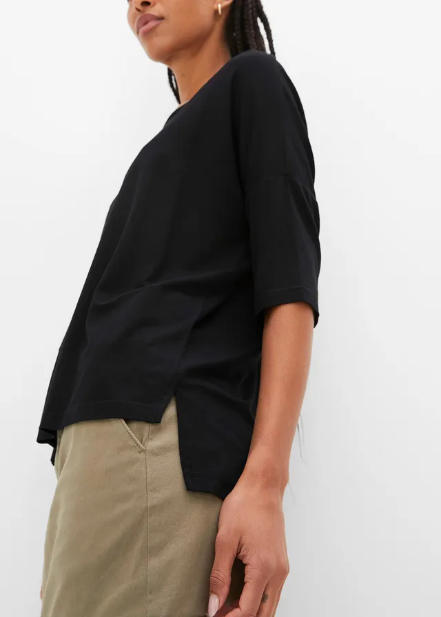 Boxy shirt in een zachte viscosemix • zwart • product-page.page-title-suffix