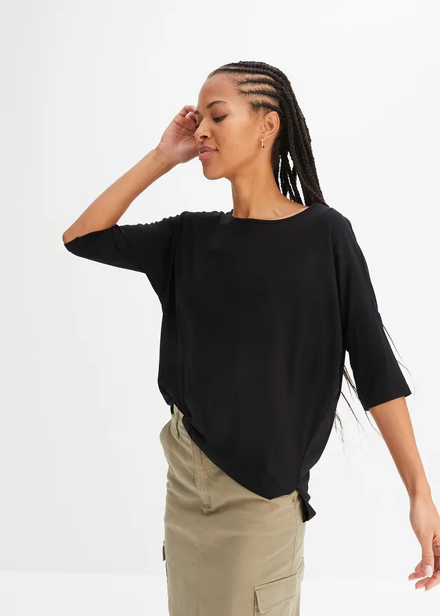 Boxy shirt in een zachte viscosemix • zwart • product-page.page-title-suffix