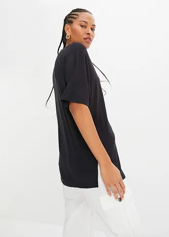 Longshirt in een fijne viscosemix, Kleur: zwart