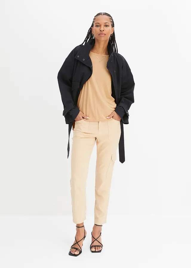 Boxy shirt in een zachte viscosemix, Kleur: latte macchiato