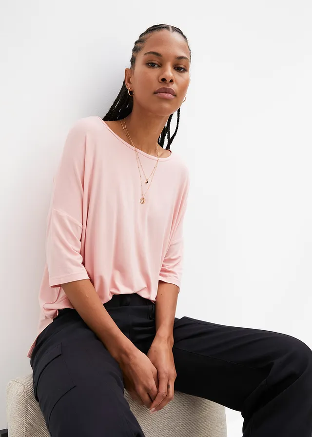 Boxy shirt in een zachte viscosemix, Kleur: zoet roze
