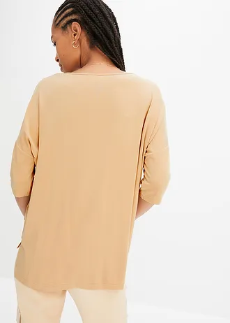 Boxy shirt in een zachte viscosemix, Kleur: latte macchiato